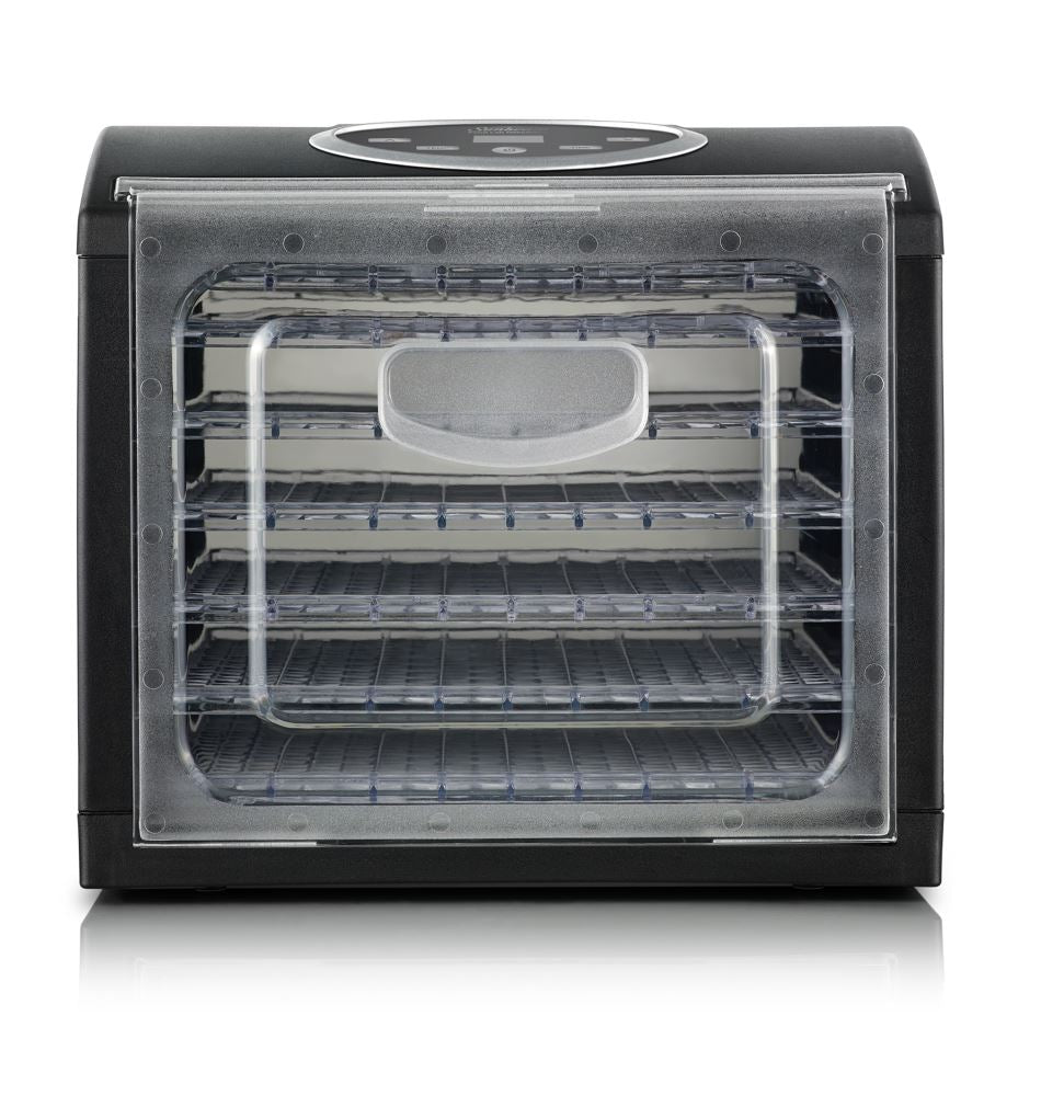 Food Dehydrator Food Lab Electronic Sunbeam with LCD timer, 8 temperatures, 6 racks, and BPA-free design for healthy snacks.