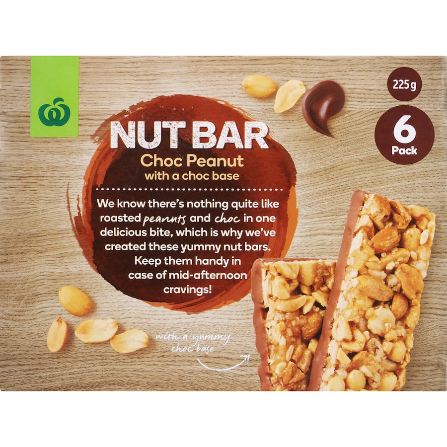 Woolworths Nut Bars Choc Peanut With Choco Base 6pk 225g