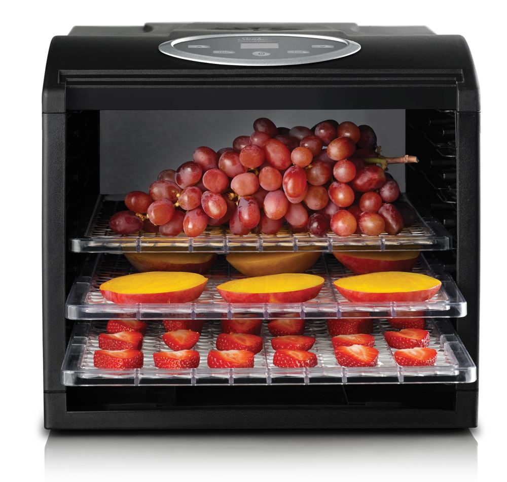 Food Dehydrator Food Lab Electronic Sunbeam with 6 racks, LCD timer, and adjustable temperatures for healthy snacks.