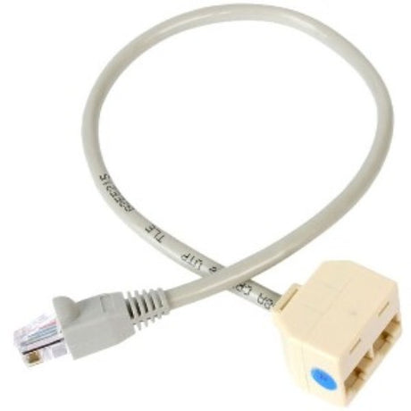 2-to-1 RJ45 Ethernet splitter cable adapter connecting two devices to a single network port for seamless, high-speed connectivity.