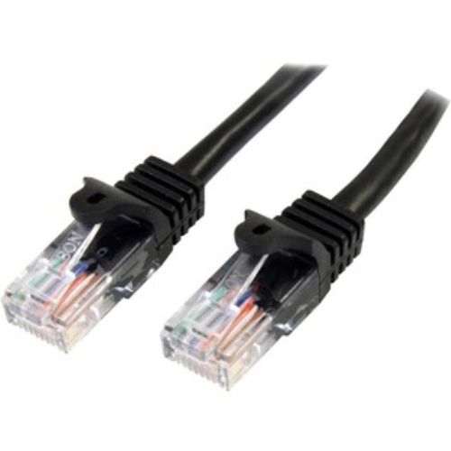 StarTech.com 2m Cat5e snagless RJ45 patch cable in black for high-speed Ethernet, ideal for home and office use.
