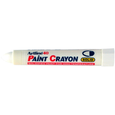 Artline 40 White Permanent Paint Crayon pack of 12, ideal for versatile marking on various surfaces with high thermal resistance.