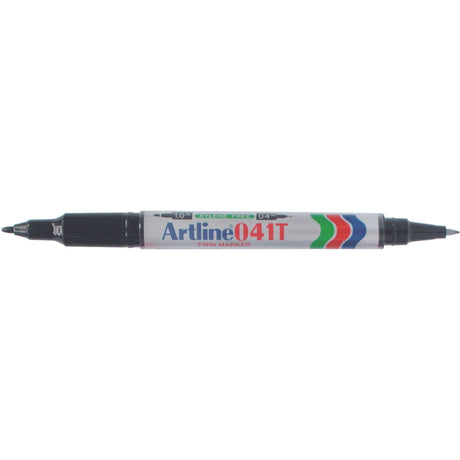 Artline 041t Permanent Dual Nib Markers in Black, featuring 0.4mm and 1mm tips for versatile and precise marking.