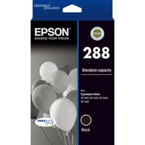 Epson 288 DURABrite Ultra Black Ink Cartridge for sharp, vibrant prints; water-resistant and fast-drying for reliable quality.