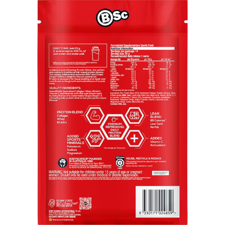 Bsc Chupa Chups Protein Water Watermelon 350g