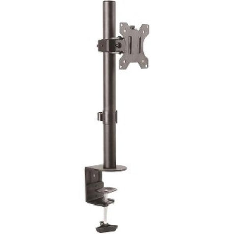 Heavy-duty steel monitor desk mount for 32" screens, adjustable with cable management for ergonomic workspace setup.