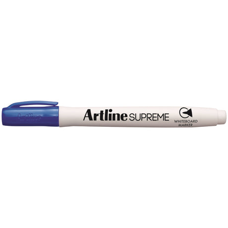 Artline Supreme Blue Whiteboard Markers, pack of 12, featuring a 1.5mm nib for precise writing and ergonomic comfort.
