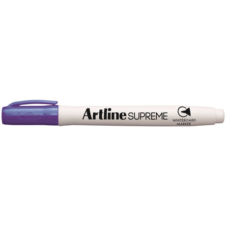 Artline Supreme Purple Whiteboard Markers pack of 12, featuring 1.5mm nib for precision and ergonomic design for comfort.