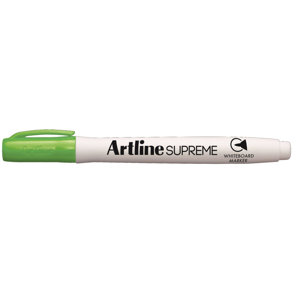 Set of 12 Artline Supreme Lime Green Whiteboard Markers with 1.5mm nib for bold writing and ergonomic grip.