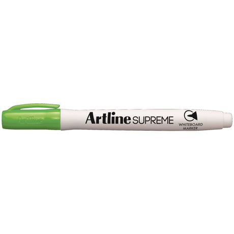 Set of 12 Artline Supreme Lime Green Whiteboard Markers with 1.5mm nib for bold writing and ergonomic grip.