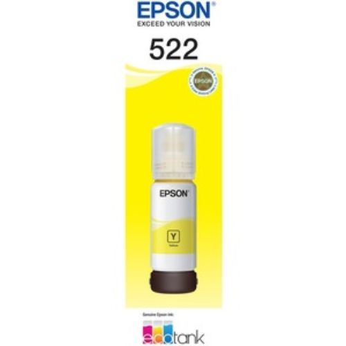 Epson T522 EcoTank Yellow Ink Bottle for ET-2710, high-yield, cost-effective, mess-free refilling, vibrant color output.