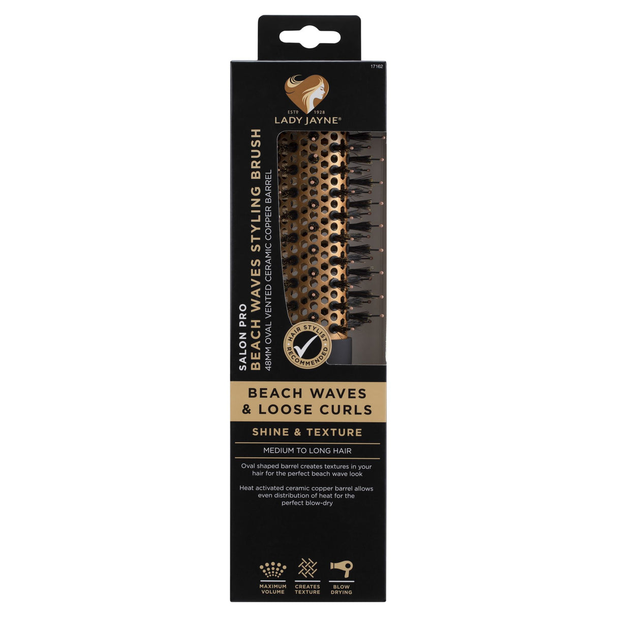 Lady Jayne Salon Pro Beach Waves Styling Brush with oval ceramic barrel for effortless beach waves and loose curls.