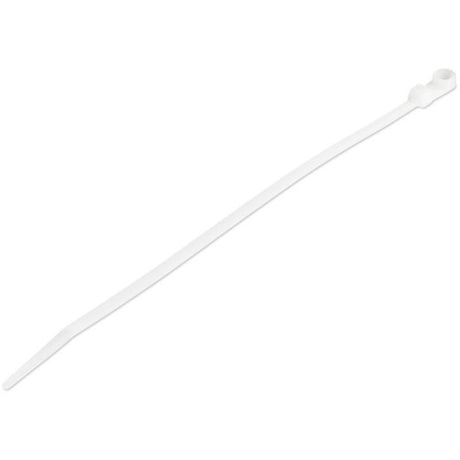 Startech 20cm cable ties with mounting hole; 4mm wide, 22kg tensile strength; ideal for organizing cables and components.