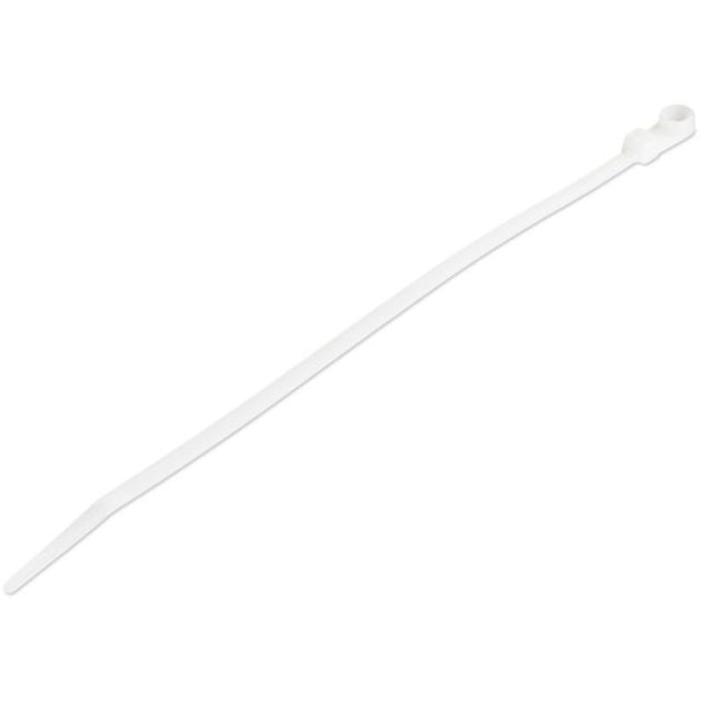 Startech 20cm cable ties with mounting hole; 4mm wide, 22kg tensile strength; ideal for organizing cables and components.