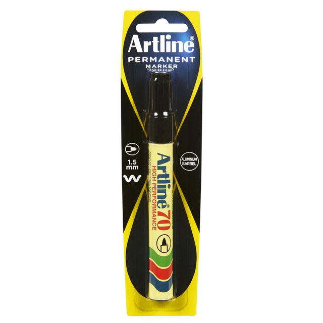 Artline 70 Permanent Marker with 1.5mm bullet nib, ideal for versatile, smudge-free marking on various surfaces.