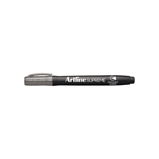 Pack of 12 Artline Supreme Permanent Markers in Grey, featuring a 1.00mm nib and ergonomic design for comfortable writing.