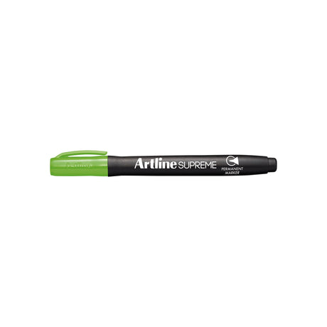 Pack of 12 Artline Supreme Lime Green Permanent Markers with 1.00mm nib, ergonomic design for comfort and vibrant color.