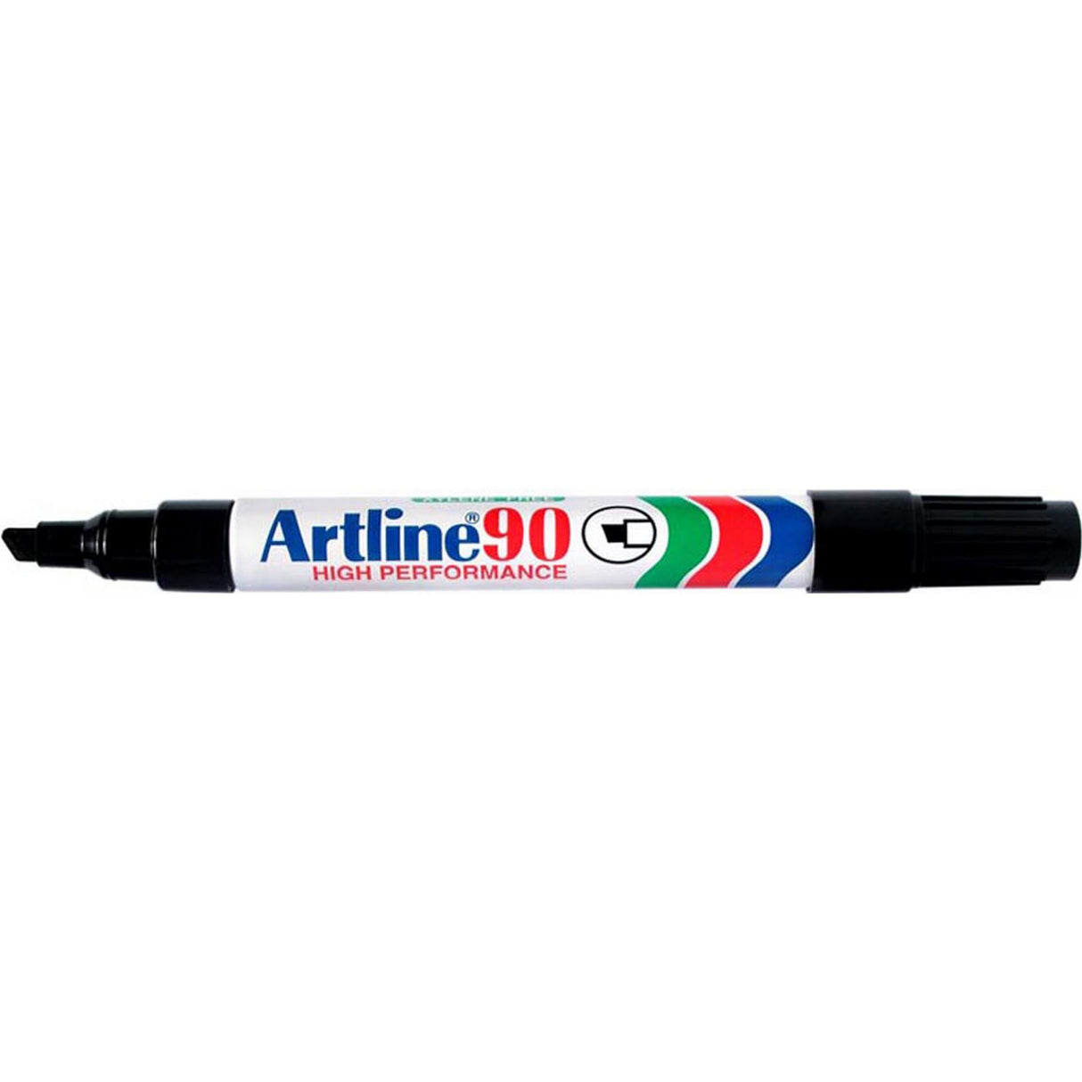 Artline 90 Permanent Marker set of 12 in black, featuring 5mm chisel nib for versatile, precise marking on various surfaces.