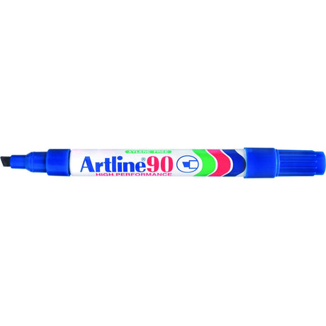 Artline 90 blue permanent markers with 5mm chisel nib, 12 units, ideal for versatile marking on various surfaces.