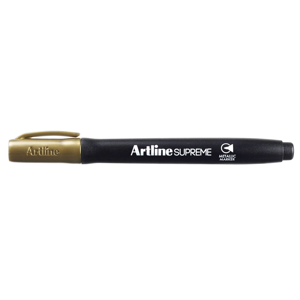 Set of 12 Artline Supreme Gold Metallic Markers with 1.0mm tips for vibrant art and crafting.