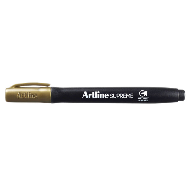 Set of 12 Artline Supreme Gold Metallic Markers with 1.0mm tips for vibrant art and crafting.