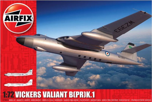 1/72 scale model of Vickers Valiant B Mk1, featuring 142 pieces and 488 mm wingspan, ideal for aviation enthusiasts.