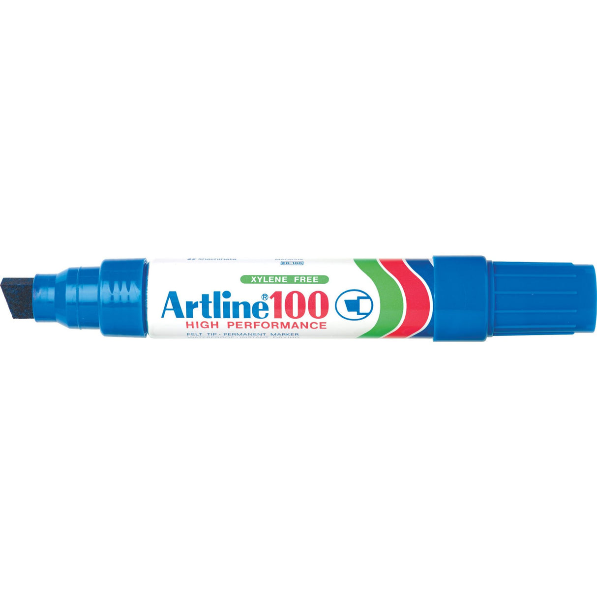 Artline 100 Permanent Marker in blue with a 12mm chisel nib, perfect for bold, permanent markings and durable use.