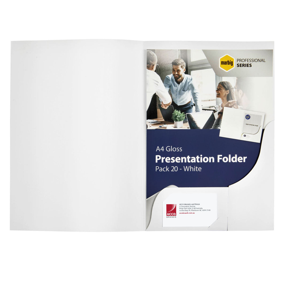 Marbig Presentation Folders  A4 Gloss White Pk20