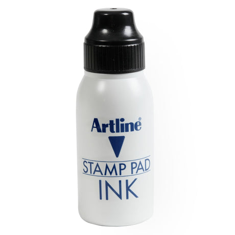 Black 50cc Artline Esa-2n Stamp Pad Ink, ideal for vibrant impressions and mess-free refilling in office or home use.
