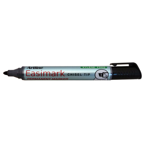 Artline 109 Easimark Permanent Markers in black, 5mm chisel nib, ideal for permanent marking on various surfaces.