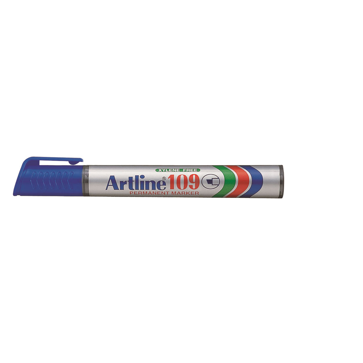 Set of 12 Artline 109 blue permanent markers with 5mm chisel nib for bold, durable markings on various surfaces.