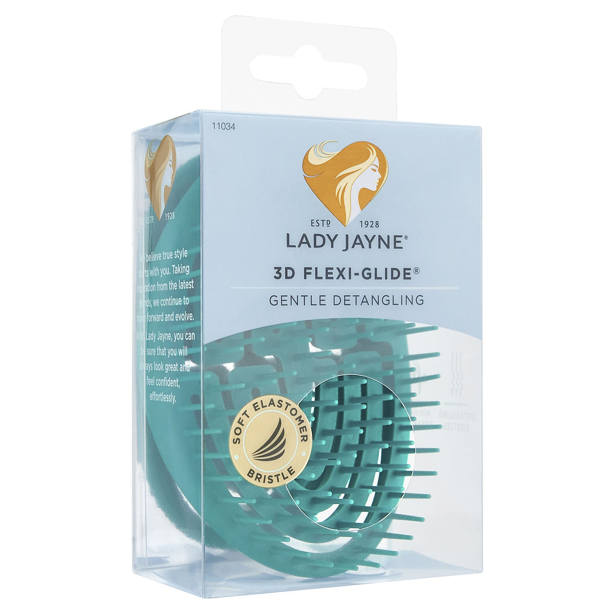 Lady Jayne 3D Flexi-Glide Detangler Brush for easy detangling of wet and dry hair with soft elastomer bristles.