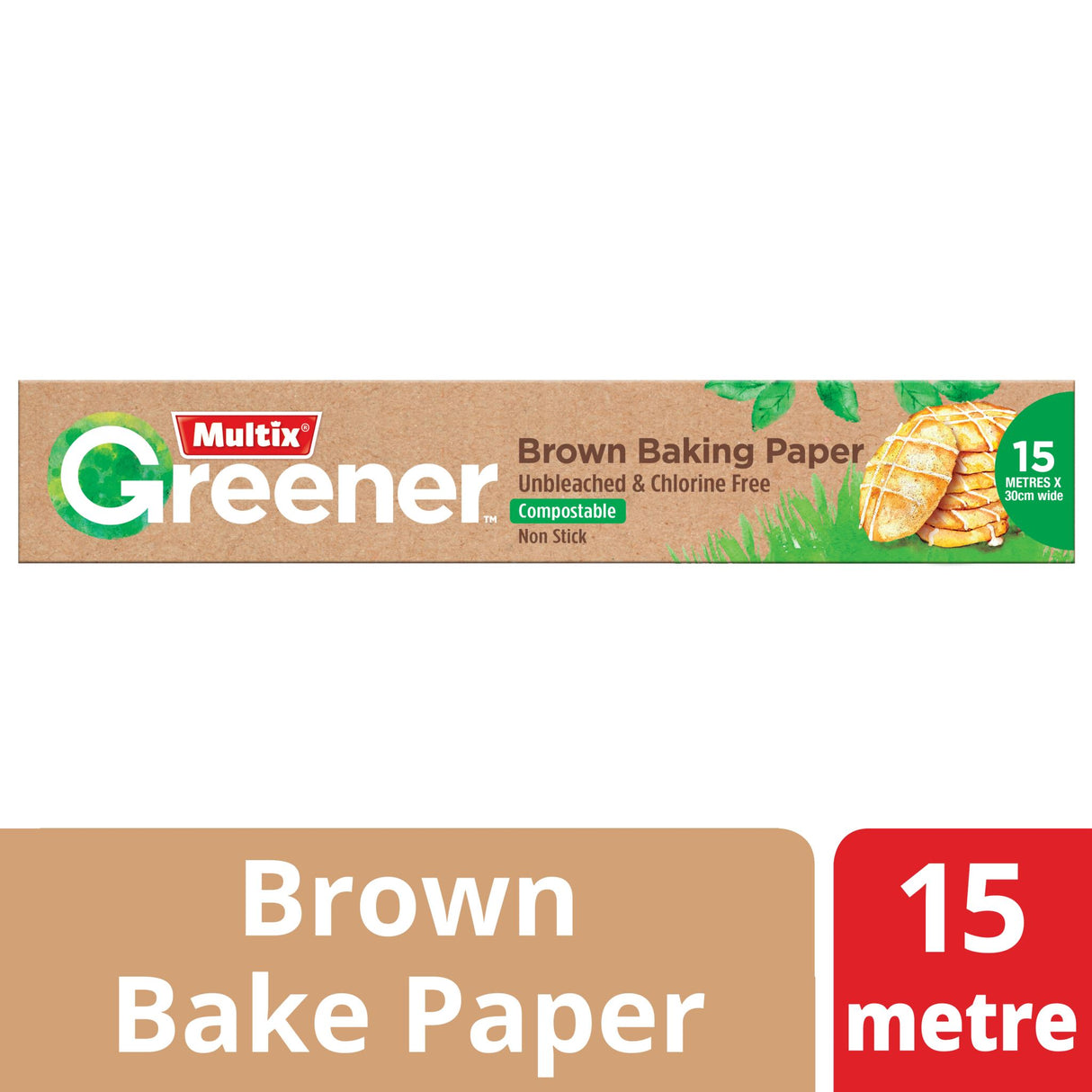 Multix Greener Brown Baking Paper 15m x 30cm