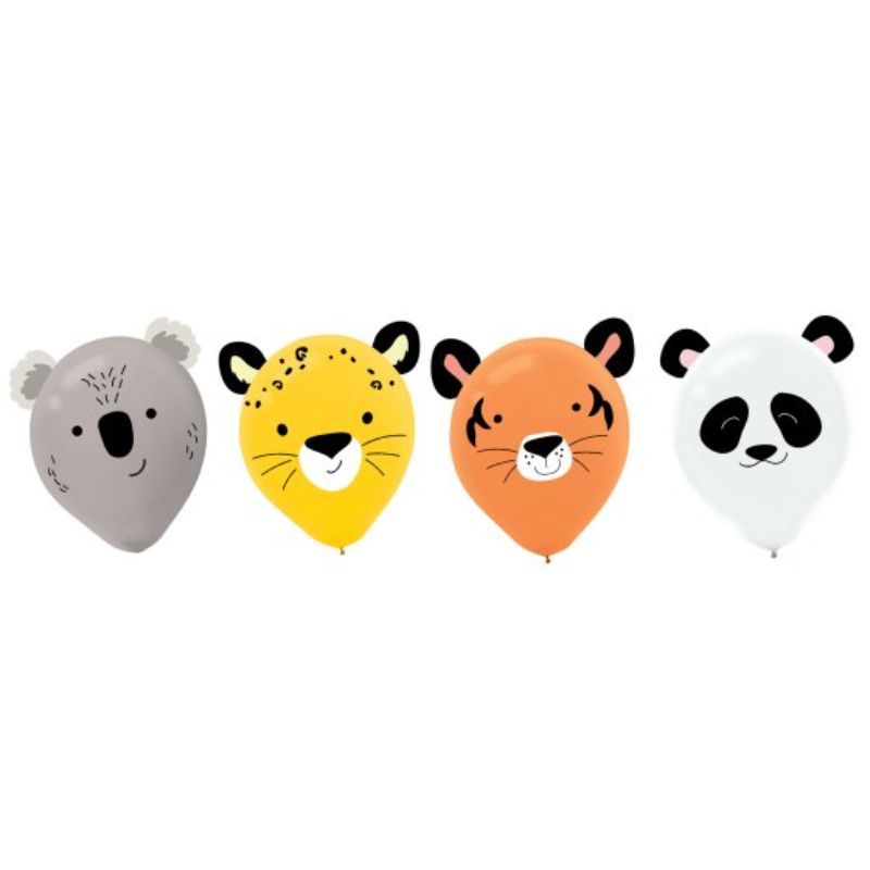 Pack of 6 vibrant 30cm latex balloons featuring jungle animals, perfect for kids' parties and themed events.
