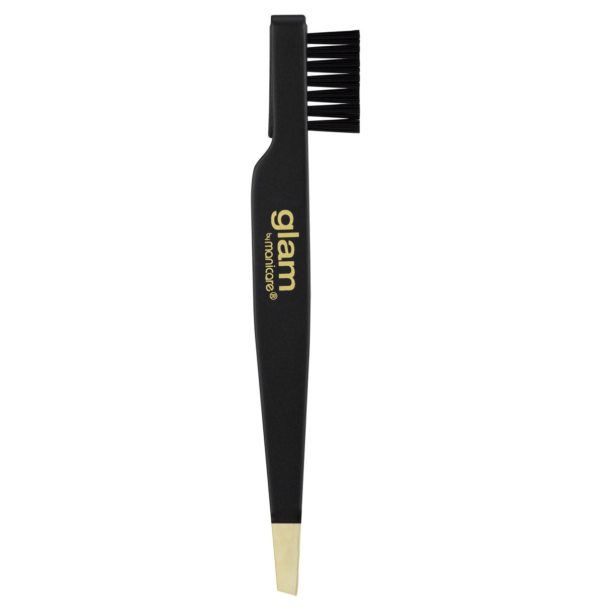 Glam by Manicare® Dual Brow Styler with 24K gold tweezer and cruelty-free brow brush for flawless eyebrow grooming.