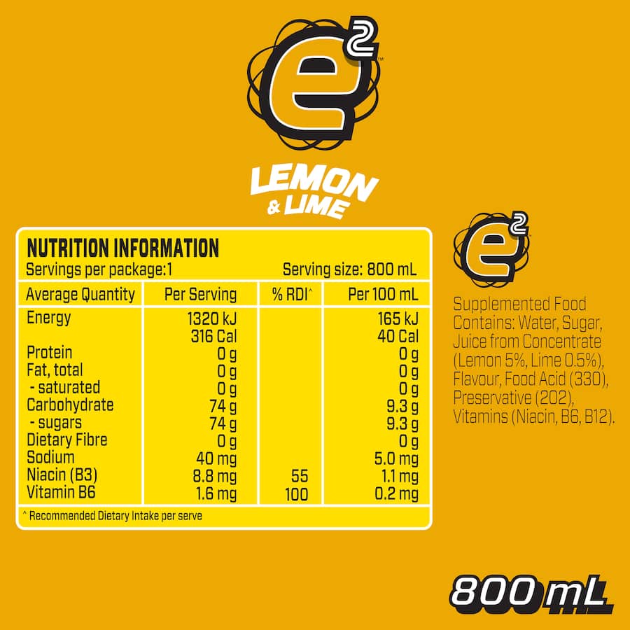 E2 Sports Drink Lemon & Lime 800mL