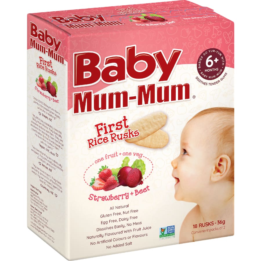 Baby Mum Mum Teething Rusks Strawberry & Beetroot - 18pk 36g