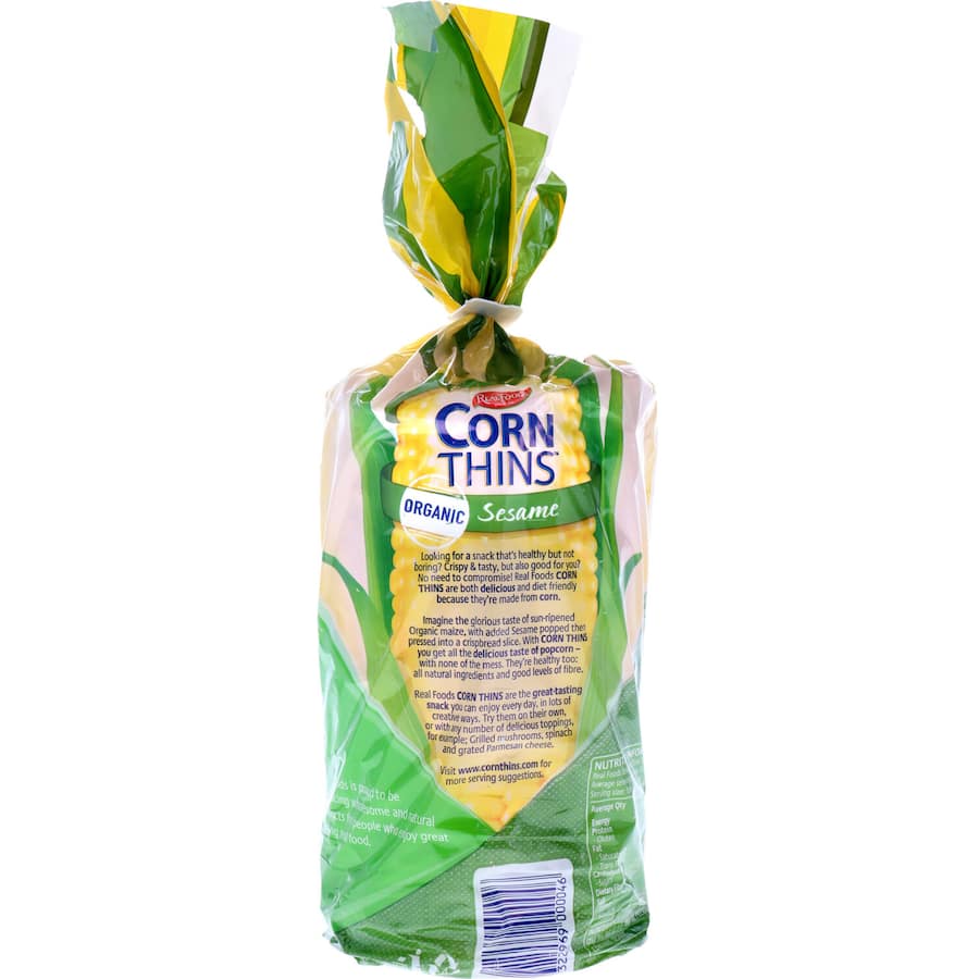 Real Foods Corn Thins Crispbread Sesame Organic Bag 150g