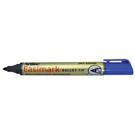 Pack of 12 Artline 157 Easimark blue whiteboard markers with 2mm bullet nib for clear, bold writing on whiteboards.