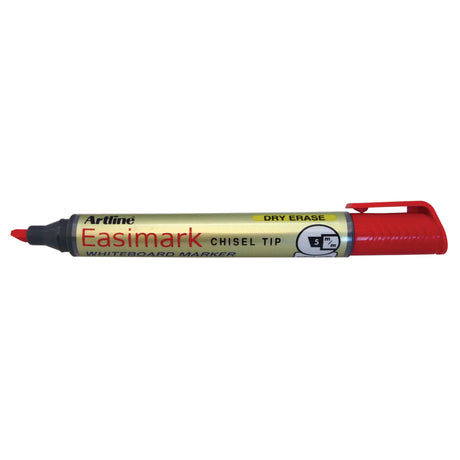 Artline 159 Easimark red whiteboard markers, 5mm chisel nib, value pack of 12, xylene-free and bold color ink.
