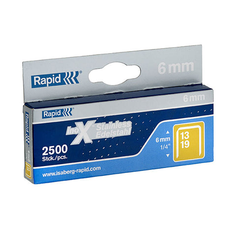 Fine wire stainless steel staples with 6mm leg length for strong, nearly invisible fastening in humid conditions.