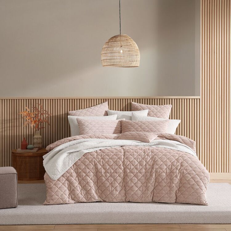 Quilt / Duvet Cover Set - Platinum CORBIN VELVET BLUSH - QCS (Super King NZ)