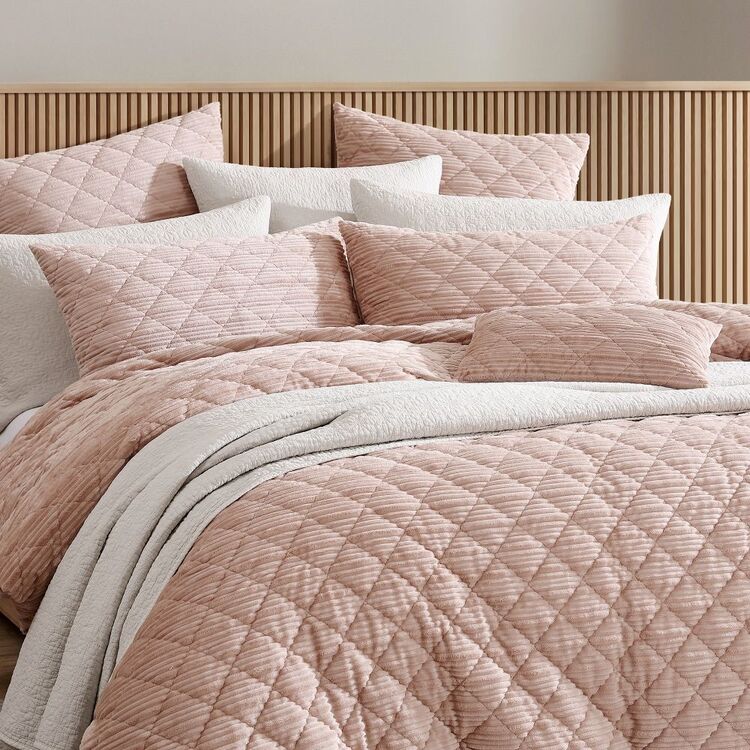 Quilt / Duvet Cover Set - Platinum CORBIN VELVET BLUSH - QCS (King)