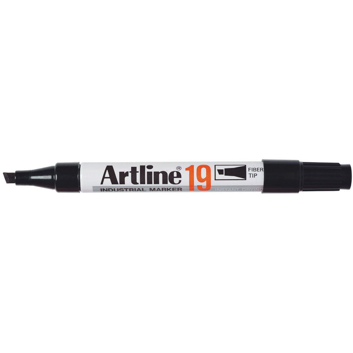 Pack of 12 Artline 19 black permanent markers with 5mm chisel nib for versatile, durable marking on various surfaces.