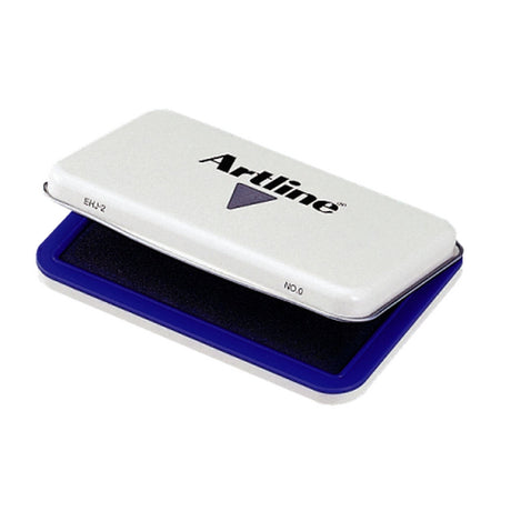Artline Ehj-2 Stamp Pad #0 in vibrant blue, features durable casing and quick-drying, blur-proof ink for clear impressions.