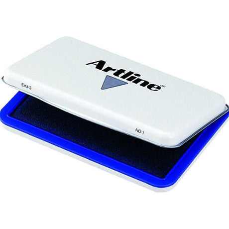 Artline EHJ-3 blue stamp pad, 67x106mm, durable casing, water-based ink, ideal for consistent, high-quality impressions.