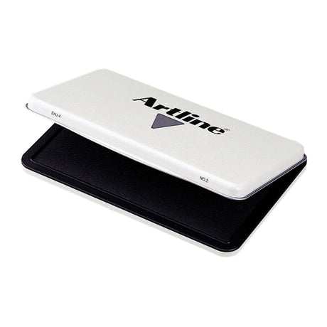 Artline Ehj-4 Stamp Pad #2 Black, featuring durable casing, instant-drying ink, and a large 87 x 143mm size for clear impressions.