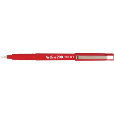 Set of 12 Artline 200 Fineliner Pens in vibrant red, featuring 0.4mm fine tips and instant drying, bleed-proof ink.