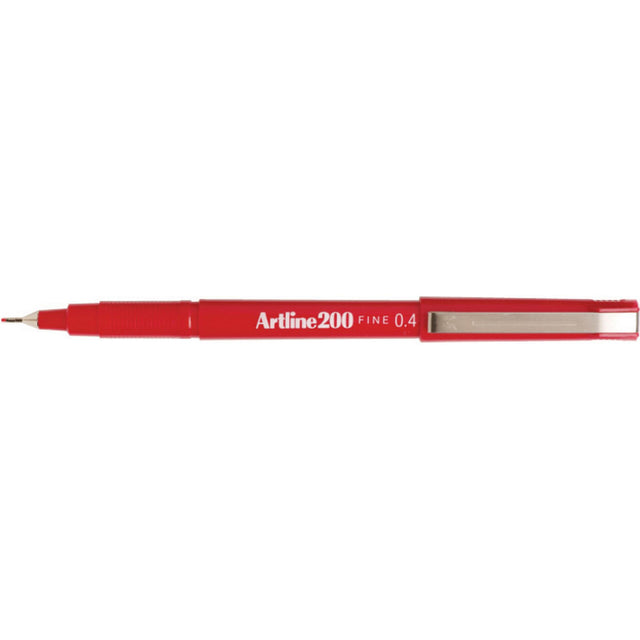 Set of 12 Artline 200 Fineliner Pens in vibrant red, featuring 0.4mm fine tips and instant drying, bleed-proof ink.