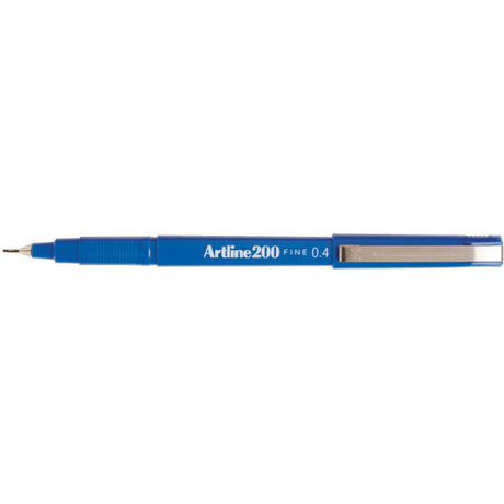 Set of 12 Artline 200 Fineliner Pens in blue with 0.4mm tips for precise writing and drawing, featuring blur-proof, water-based ink.